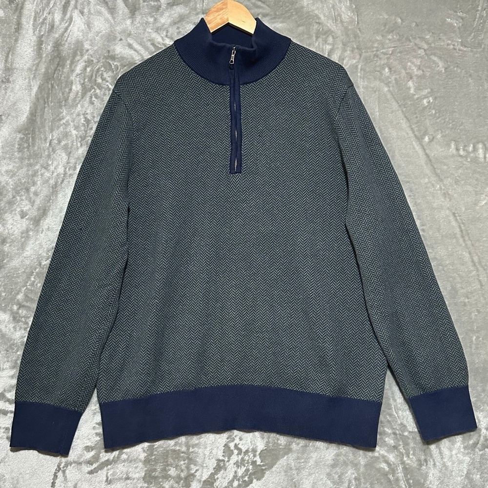 Brooks Brothers Zip Sweater Herringbone Pullover Mens XL Blue Old Money Preppy